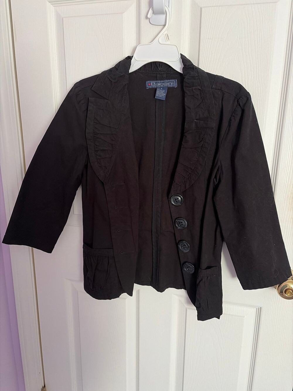 Baccini Cotton Blazer Jacket Womens Medium Black 3/4 Sleeve Career Casual